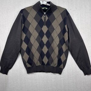 Dalmine Sweater Men's Size 58 IT Argyle 1/4 Zip Pullover Made In Italy Wool